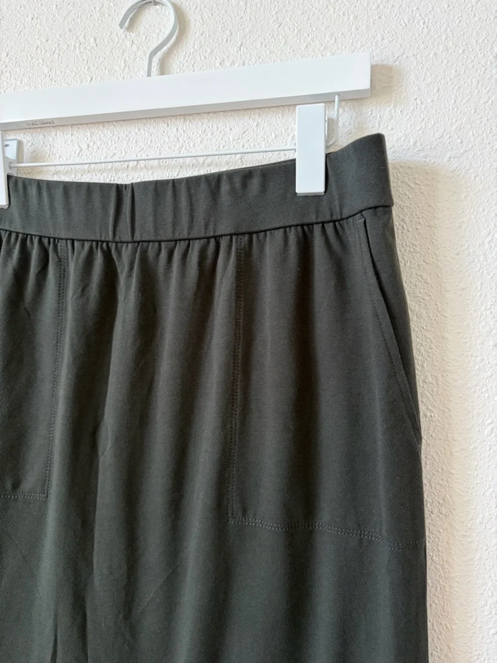 Eileen Fisher Cotton Stretch Pull On Midi Skirt Green Gray Size Small